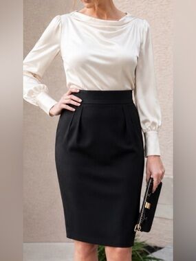 Akris Punto Black Wool Pencil Skirt Sz 4 High Waist Minimalist Luxury Work Chic
